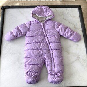 Like new! Purple unicorn baby snowsuit / baby girl winter one piece suit